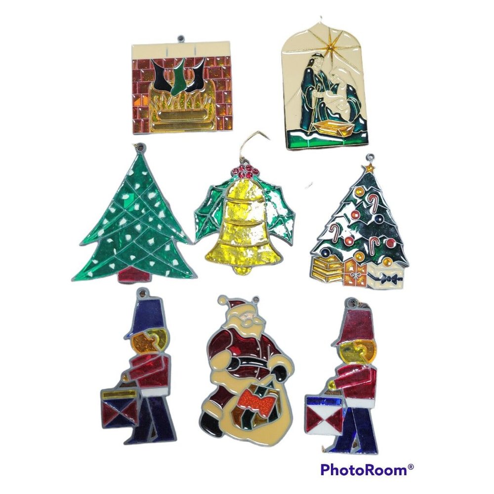 Lot 8 Vintage Stained Glass/Acrylic Christmas Ornaments Suncatchers